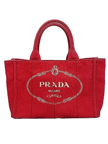Prada Canapa Red Canvas Tote Bag (view 1)