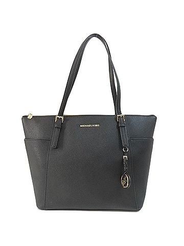 Michael Kors Jet Set Black Leather Tote Bag (view 1)
