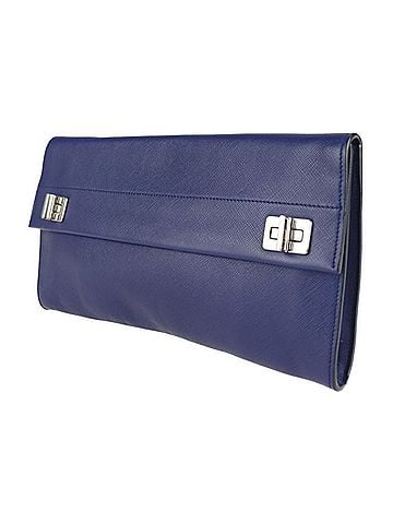 Prada Saffiano Blue Leather Clutch Bag (view 2)
