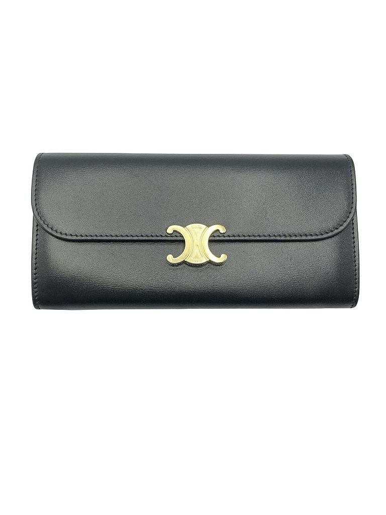 Céline 100% Leather Solid Black Triomphe Black Leather Wallet One size - photo 1