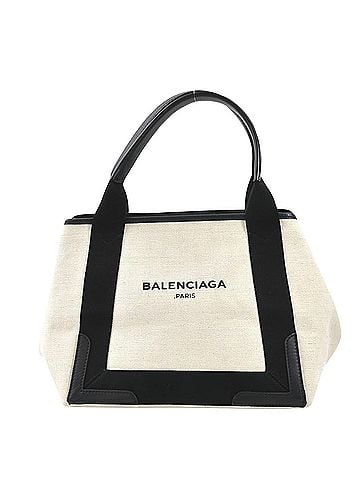 Balenciaga Navy Cabas Ecru Canvas Tote Bag (view 1)