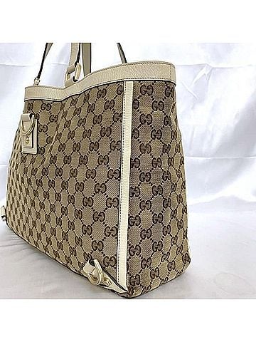 Gucci Abbey Beige Canvas Tote Bag (view 2)
