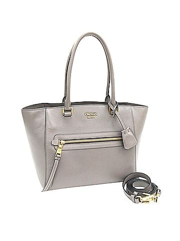Prada Vitello Grey Leather Tote Bag (view 1)