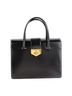 Black structured leather handbag with gold-tone hardware