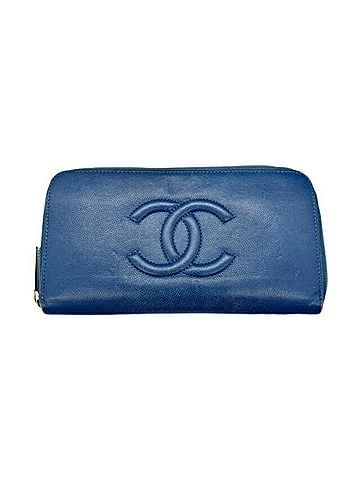 Chanel Long Portefeuille Zippé Navy Leather Wallet (view 1)