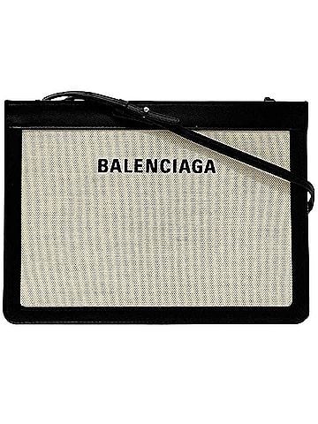 Balenciaga Navy Pouch Beige Canvas Shoulder Bag (view 1)