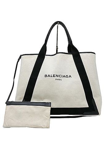Balenciaga Navy Cabas White Canvas Tote Bag (view 1)