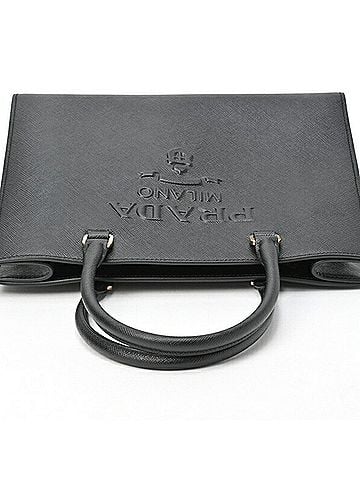 Prada Saffiano Black Leather Tote Bag (view 2)