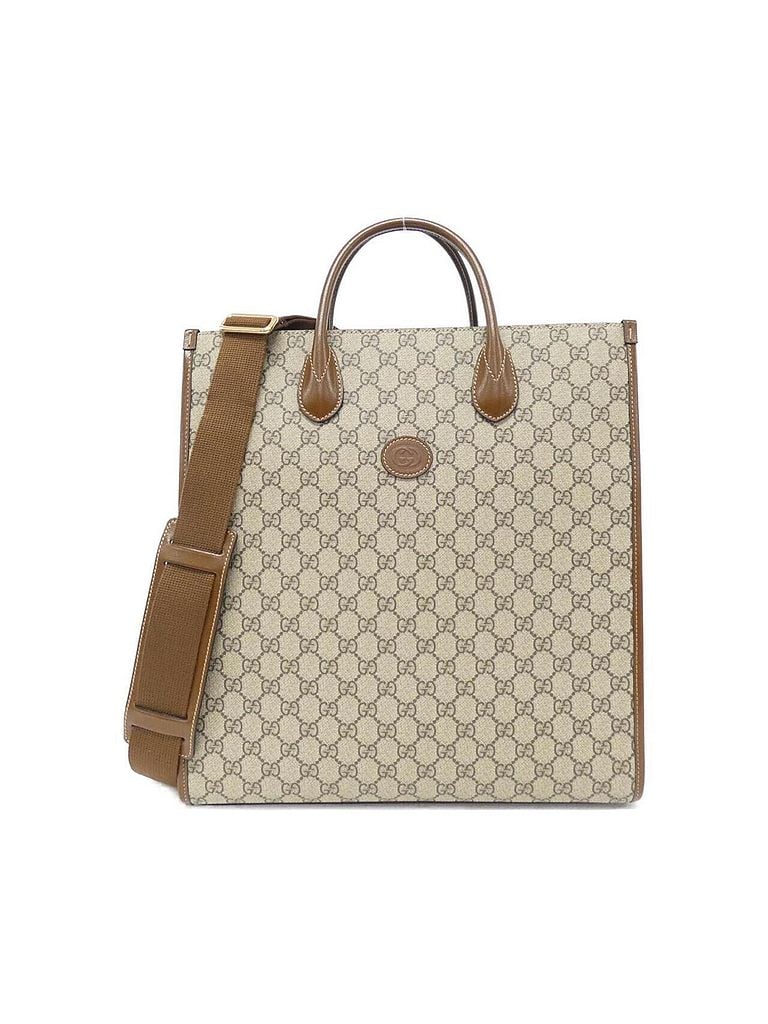 Gucci 100% Canvas Solid Tan Interlocking G Beige Canvas Tote Bag One size - photo 1