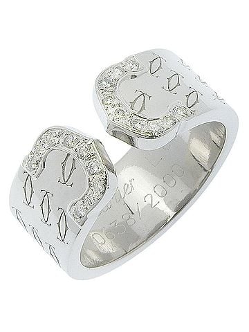 Cartier 2C C2 Silver White Gold Ring Jewelry (view 1)