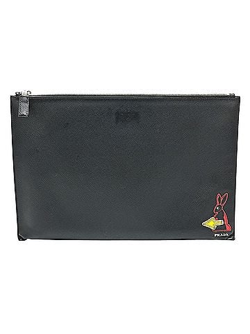 Prada Saffiano Black Leather Clutch Bag (view 1)