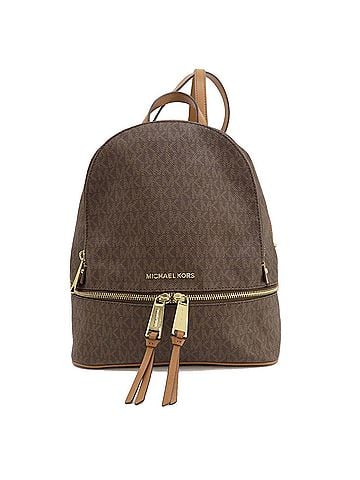 Michael Kors Rhea Brown Canvas Backpack Bag (view 1)