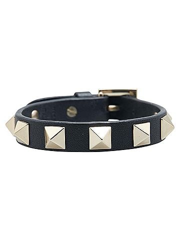 Valentino Garavani Rockstud Black Leather Bracelet Jewelry (view 1)