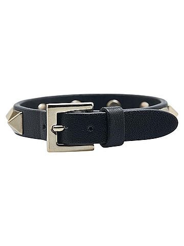 Valentino Garavani Rockstud Black Leather Bracelet Jewelry (view 2)