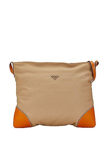 Prada Triangle Logo Beige Canvas Shopper Bag (view 1)