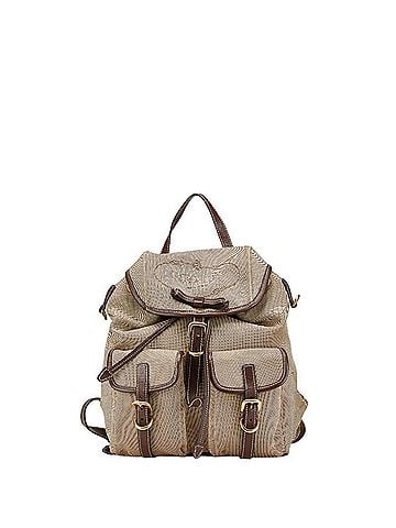 Prada Logo Jacquard Beige Canvas Backpack Bag (view 1)