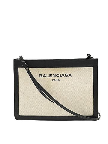 Balenciaga Navy Beige Canvas Clutch Bag (view 1)