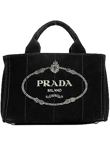 Prada Canapa Black Canvas Tote Bag (view 1)
