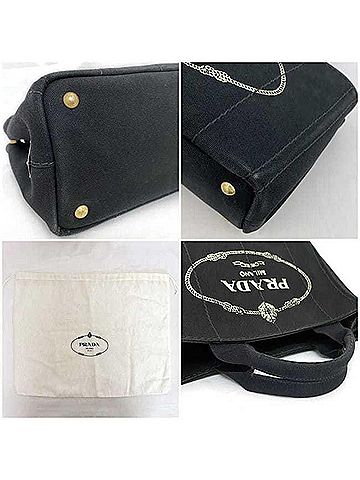 Prada Canapa Black Canvas Tote Bag (view 2)
