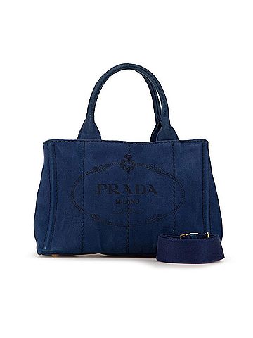 Prada Canapa Navy Canvas Tote Bag (view 1)