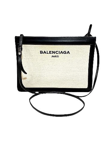 Balenciaga Navy Pouch Beige Canvas Shoulder Bag (view 1)