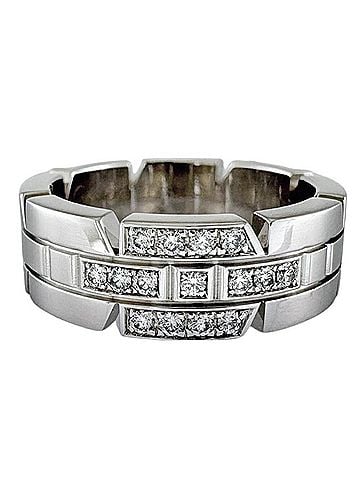 Cartier Tank Française Silver White Gold Ring Jewelry (view 1)