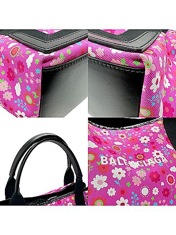 Balenciaga Navy Cabas Pink Canvas Handbag (view 2)
