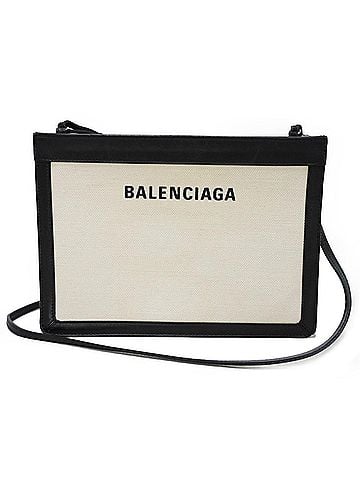 Balenciaga Navy Pouch Beige Canvas Shoulder Bag (view 1)
