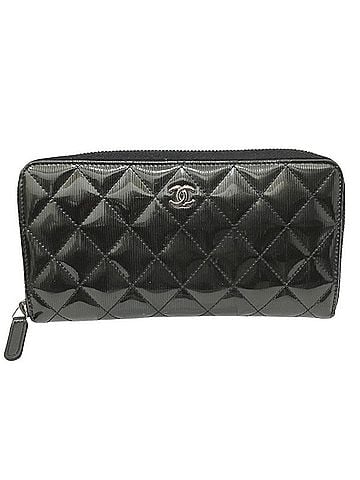 Chanel Zip Around Wallet Black Patent Leather Wallet (view 1)