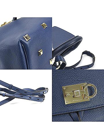 Salvatore Ferragamo Navy Leather Backpack Bag (view 2)