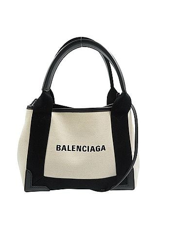 Balenciaga Navy Cabas White Canvas Shoulder Bag (view 1)
