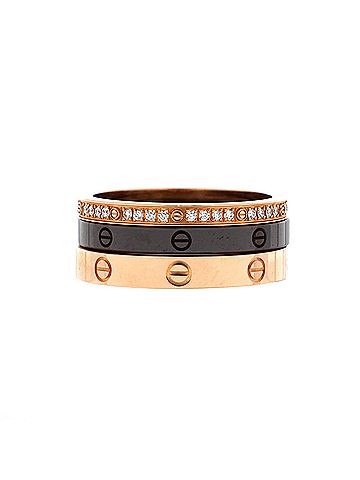 Cartier Love Band 3 Ring Set 18K Rose Gold, Diamonds and Ceramic (view 1)