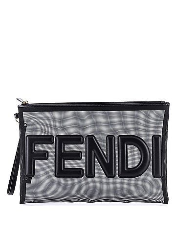 Fendi Logo Wristlet Clutch Printed Mesh Large (view 1)