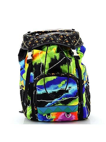 Prada Double Buckle Backpack Printed Tessuto Small (view 1)