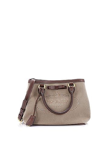 Prada Logo Convertible Zip Tote Canvas with Leather Small (view 1)