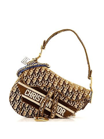 Christian Dior Saddle Handbag Logo Embroidered Oblique Velvet Medium (view 1)