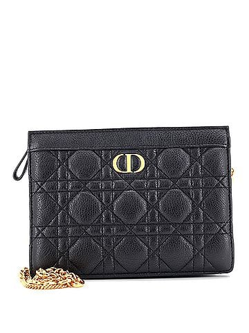 Christian Dior Caro Zipped Pouch With Chain Cannage Quilt Leather (view 1)