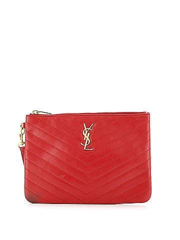 Saint Laurent Classic Monogram Wristlet Pouch Matelasse Chevron Leather Small (view 1)