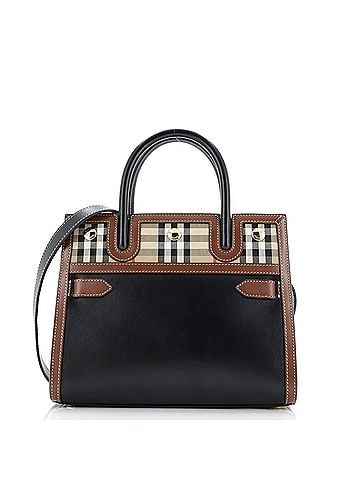 Burberry Title Two Handle Tote Leather with Vintage Check Canvas Mini (view 1)