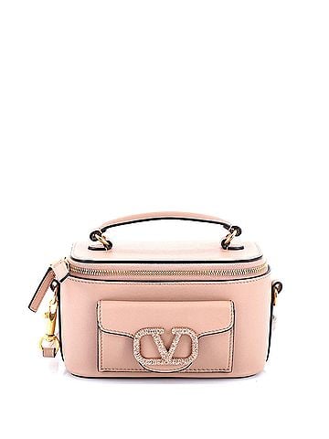 Valentino Garavani VLogo Loco Top Handle Vanity Case Leather with Crystal Detail Mini (view 1)