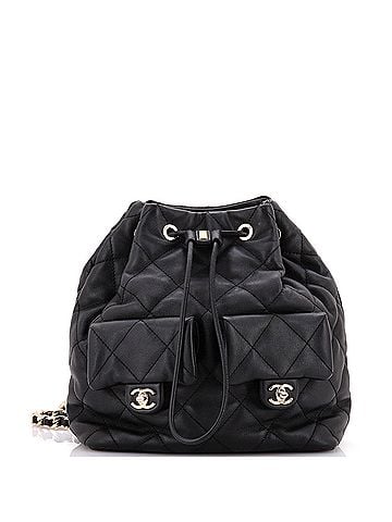 Chanel Double Pocket Drawstring Backpack Quilted Calfskin Small (view 1)