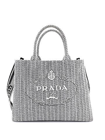 Prada Logo Strap Canapa Tote Jacquard Medium (view 1)