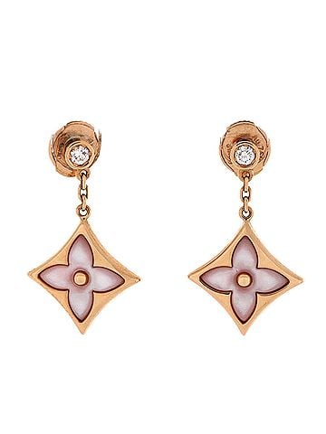 Louis Vuitton Color Blossom BB Dangle Earrings 18K Rose Gold with Mother of Pearl and Diamond (view 1)