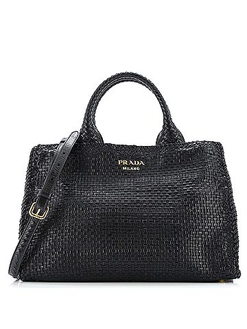 Prada Convertible Open Tote Madras Woven Leather Medium (view 1)