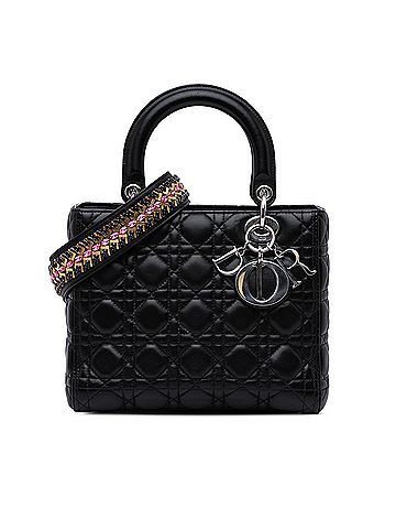 Dior Medium Lambskin Cannage Crystal Strap Lady Dior (view 1)