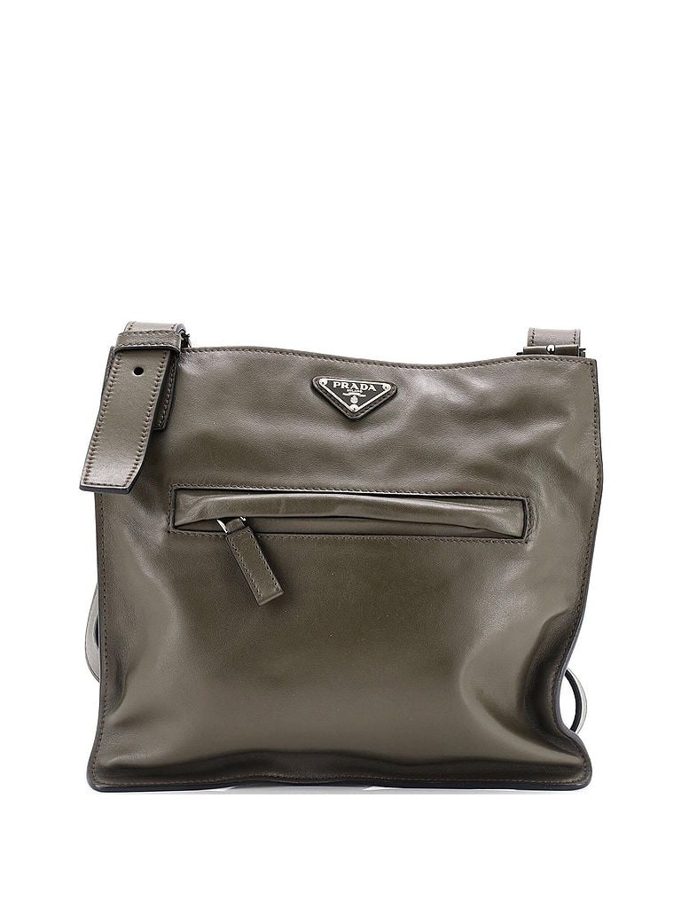 Prada 100% Leather Green Front Pocket Zip Messenger Bag Soft Calfskin Medium One size - photo 1