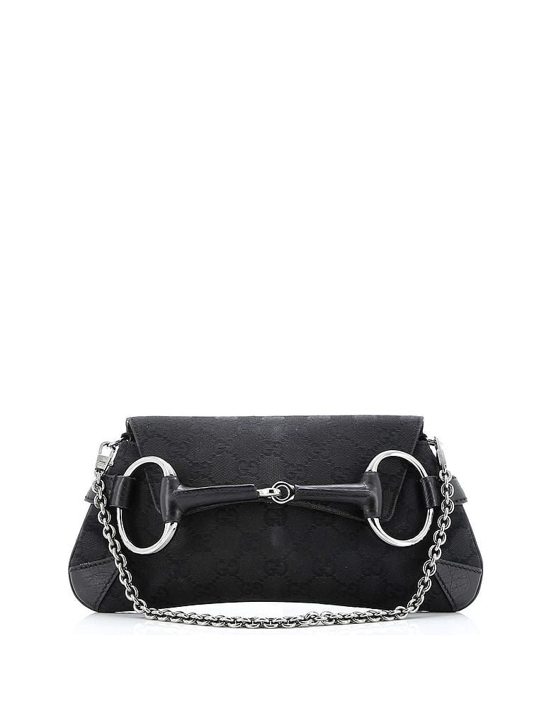 Gucci Black Horsebit Chain Clutch GG Canvas with Leather Medium One size - photo 1