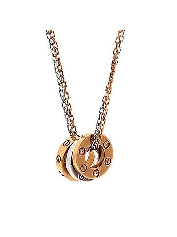 Cartier Love 3 Ring Pendant Necklace 18K Rose Gold and 18K White Gold with 6 Diamonds (view 1)