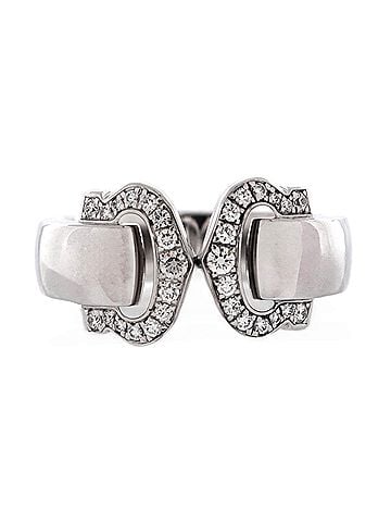Cartier Vintage C de Cartier Ring 18K White Gold with Diamonds (view 1)