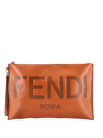Fendi Logo Flat Wristlet Pouch Embossed Leather Large (view 1)